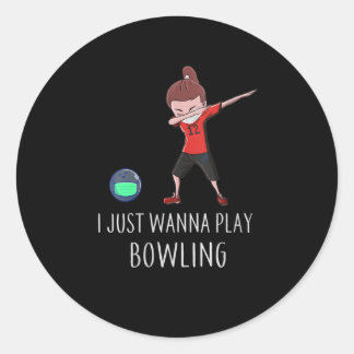 Pegatina Redonda Mujeres, quiero jugar al Bowling, divertida danza