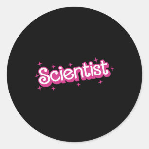 Pegatina Redonda Mujeres Retro Rosa Científica Profesora de Ciencia