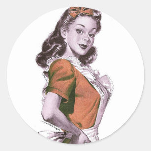 Pegatina Redonda Mujeres retro vintage Kitsch Happy Housea