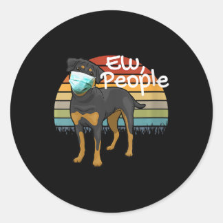 Pegatina Redonda Mujeres Rottweiler Puppy con Máscara - Ew People -