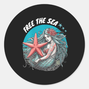 Pegatina Redonda Mujeres Sirenas de la Naturaleza del Mar de Starfi
