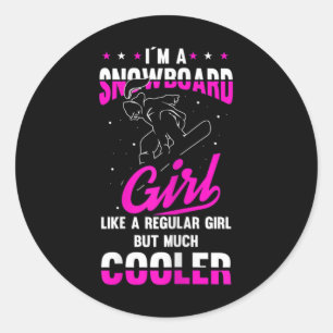 Pegatina Redonda Mujeres soy Chica de snowboard como Chica normal