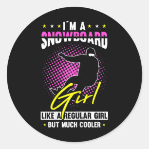 Pegatina Redonda Mujeres soy Chica de snowboard como Chica normal