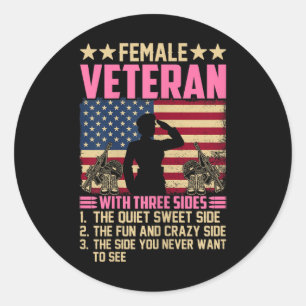 Pegatina Redonda Mujeres veteranas soldadoras orgullosas de veteran
