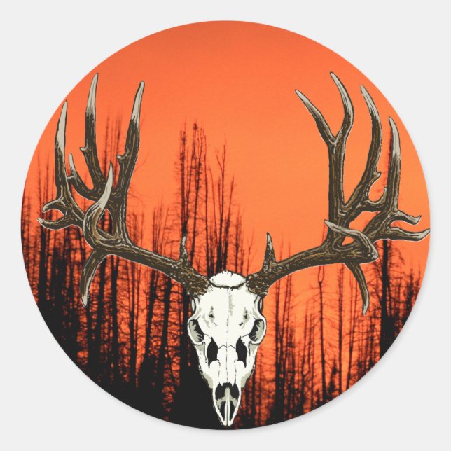 Pegatina Redonda Mule Deer Skull (Anverso)