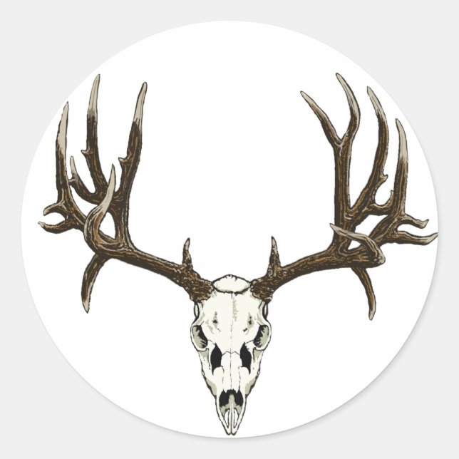 Pegatina Redonda Mule Deer Skull (Anverso)