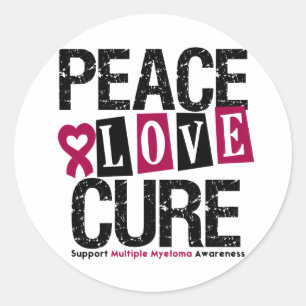 Pegatina Redonda Múltiples mielomas Peace Love Cure
