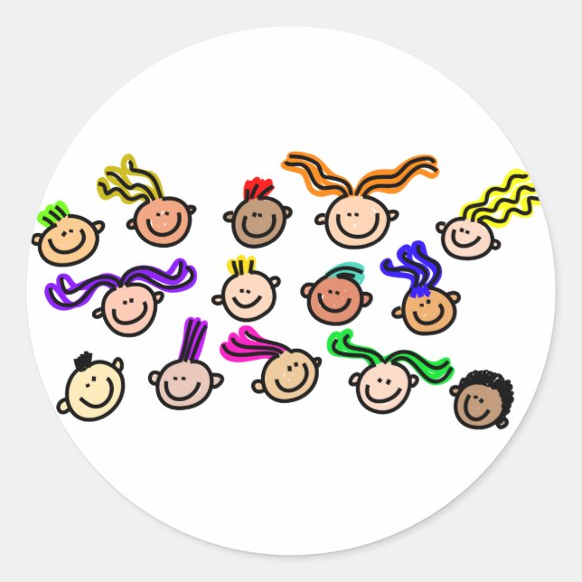 Pegatina Redonda Multitud De Niños (Anverso)