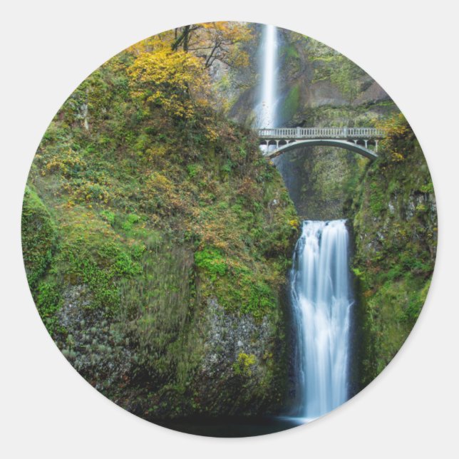Pegatina Redonda Multnomah Cae En Otoño En El Desfiladero De Columb (Anverso)
