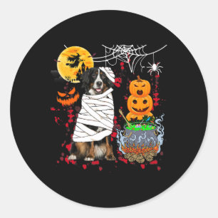Pegatina Redonda Mummy Bernese Mountain Dog Halloween Dog Scary Pum