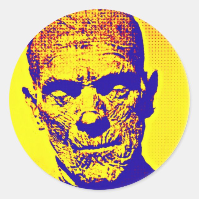 Pegatina Redonda Mummy de arte pop (Anverso)