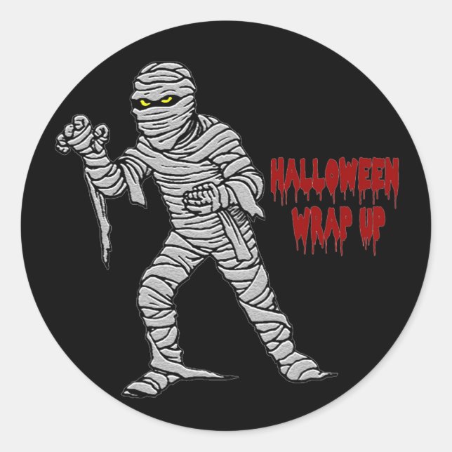 Pegatina Redonda Mummy Halloween Wrup (Anverso)