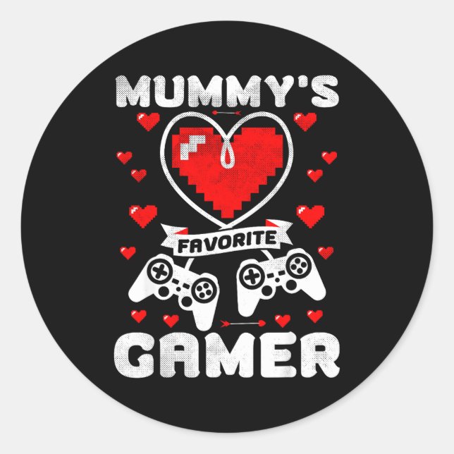Pegatina Redonda Mummy's Favorite Gamer Funny Boys Kids Valentine's (Anverso)