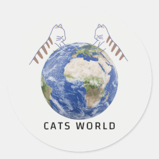 Pegatina Redonda mundo de gatos