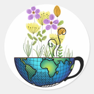 Pegatina Redonda Mundo de la Copa del Mundo de Té