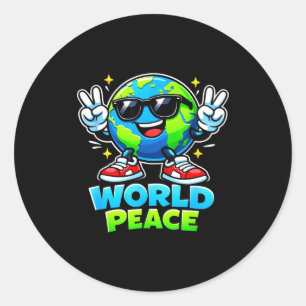Pegatina Redonda Mundo Divertido y Lindo de Paz Difundiendo Movimie