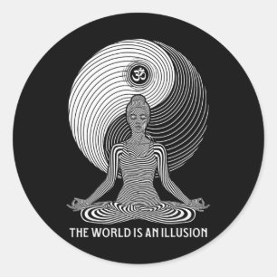 Pegatina Redonda Mundo Yoga Ilusión Yin Yang Zen Chica Meditación F