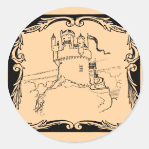 Pegatina Redonda Mundos de la Fantasía: Castillo medieval