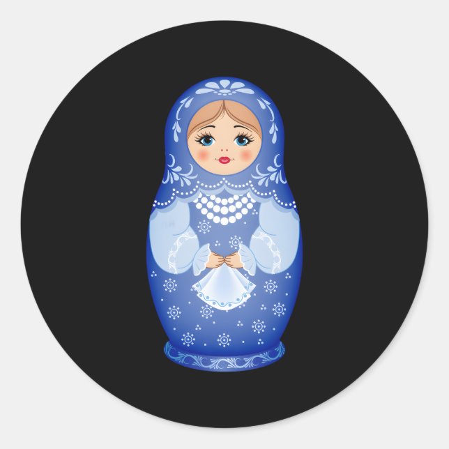Pegatina Redonda Muñeca azul de nidificación rusa Matryoshka (Anverso)