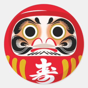 Pegatina Redonda Muñeca Daruma (amuleto tradicional japonés de buen