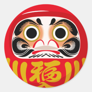 Pegatina Redonda muñeca Daruma (amuleto tradicional japonés de buen