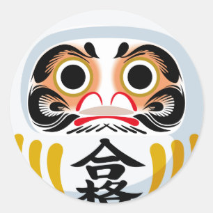 Pegatina Redonda muñeca Daruma (amuleto tradicional japonés de buen