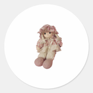 Pegatina Redonda Muñeca de juguete rosa de los años 80
