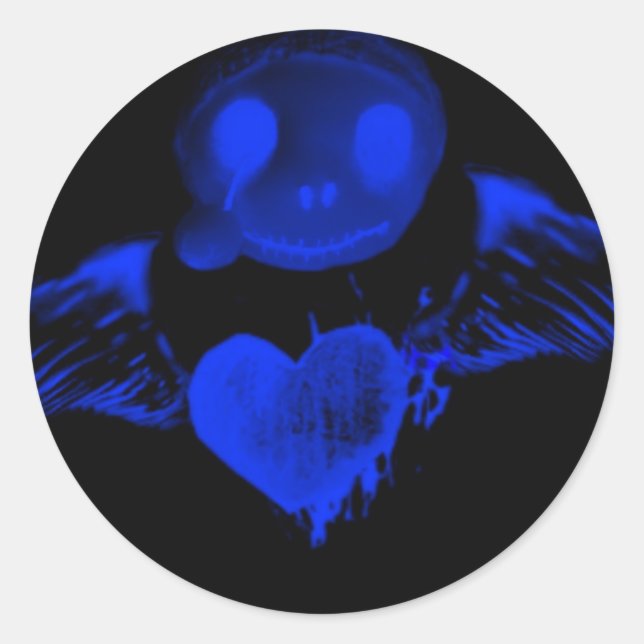 Pegatina Redonda Muñeca gótica y corazón (Anverso)