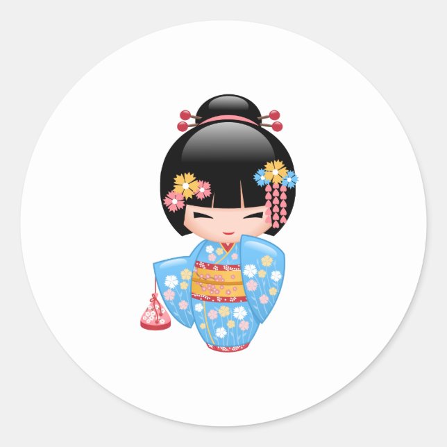 Pegatina Redonda Muñeca Maiko Kokeshi - Chica Geisha japonés (Anverso)