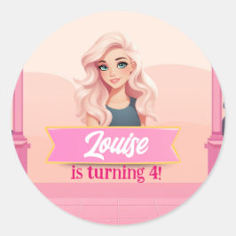 Pegatina Redonda Muñeca rosa Besties