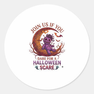 Pegatina Redonda Muñeca Voodoo Crescente de Halloween Atrevida Purp