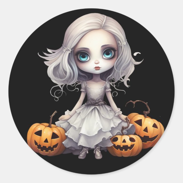 Pegatina Redonda Muñeca Zombie (Anverso)