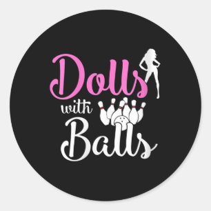 Pegatina Redonda Muñecas con bolas - Bowling Chicas Trip Team Bowle