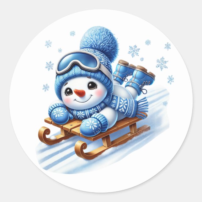 Pegatina Redonda Muñeco de nieve (Anverso)