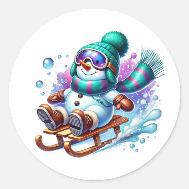Pegatina Redonda Muñeco de nieve (Anverso)