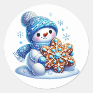 Pegatina Redonda Muñeco de nieve