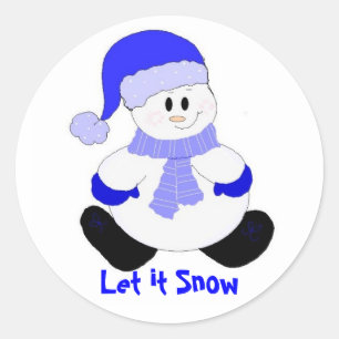 Pegatina Redonda Muñeco de Nieve Azul