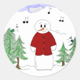 Pegatina Redonda Muñeco de nieve cantando