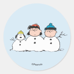 Pegatina Redonda Muñeco de nieve de 3 personas de Peanuts