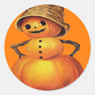 Pegatina Redonda Muñeco de nieve de calabaza