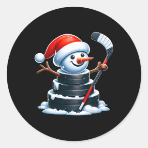Pegatina Redonda Muñeco de Nieve de Disco de Hockey sobre Hielo de