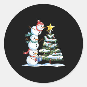 Pegatina Redonda Muñeco de nieve de Navidad árbol de Navidad divert