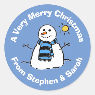 Pegatina Redonda Muñeco de nieve de Navidad personalizado Clásico R