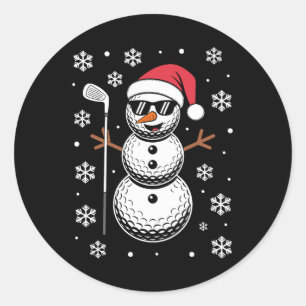 Pegatina Redonda Muñeco de nieve de pelota de golf de Navidad Santa