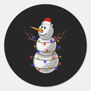 Pegatina Redonda Muñeco de nieve de pelota de golf Luces de Navidad