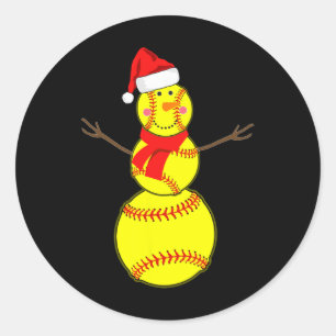 Pegatina Redonda Muñeco de nieve de softball Navideño sombrero de S
