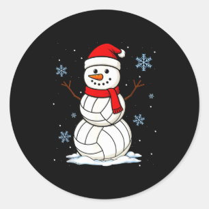 Pegatina Redonda Muñeco de nieve de voleibol Feliz Navidad Divertid