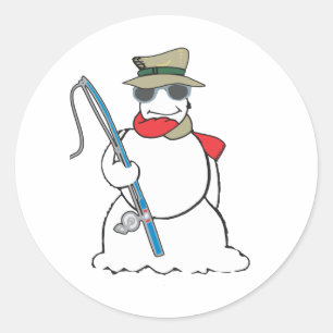 Pegatina Redonda muñeco de nieve del pescador