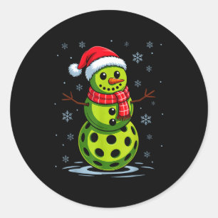 Pegatina Redonda Muñeco de nieve - divertido pickleball navidad pel