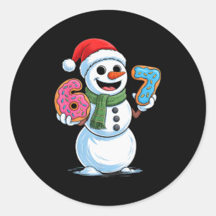 Pegatina Redonda Muñeco de nieve divertido seis siete 67 helado Nav